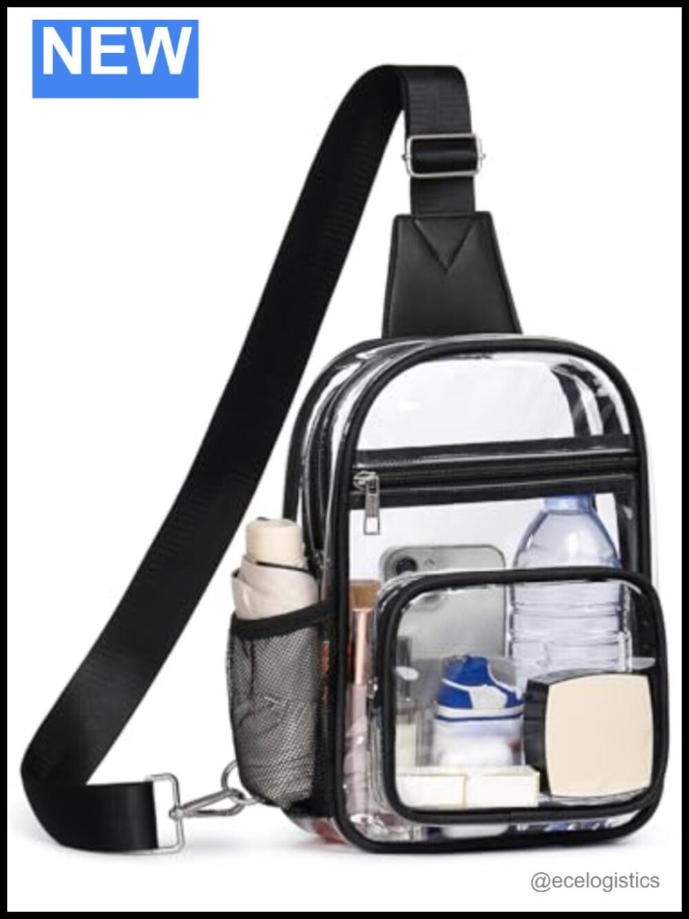 Clear Crossbody Stadium Bag, Transparent Sling Backpack, TPU, Large Capacity,
